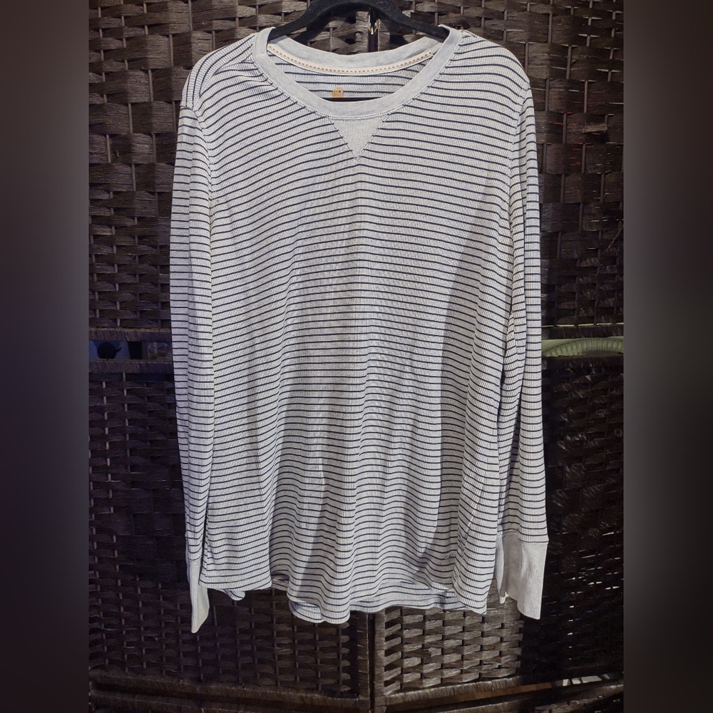 Carhartt White Navy Blue Stripe Thermal Long Sleeve Shirt Mens XXL